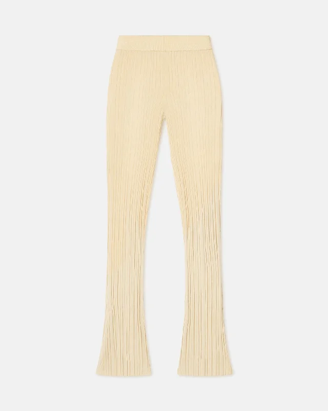  Elegant Women's Evening GarmentsMalise - Cropped Ribbed Merino Pants - Lime Yellow/Creme Elegant Women's Evening Garments