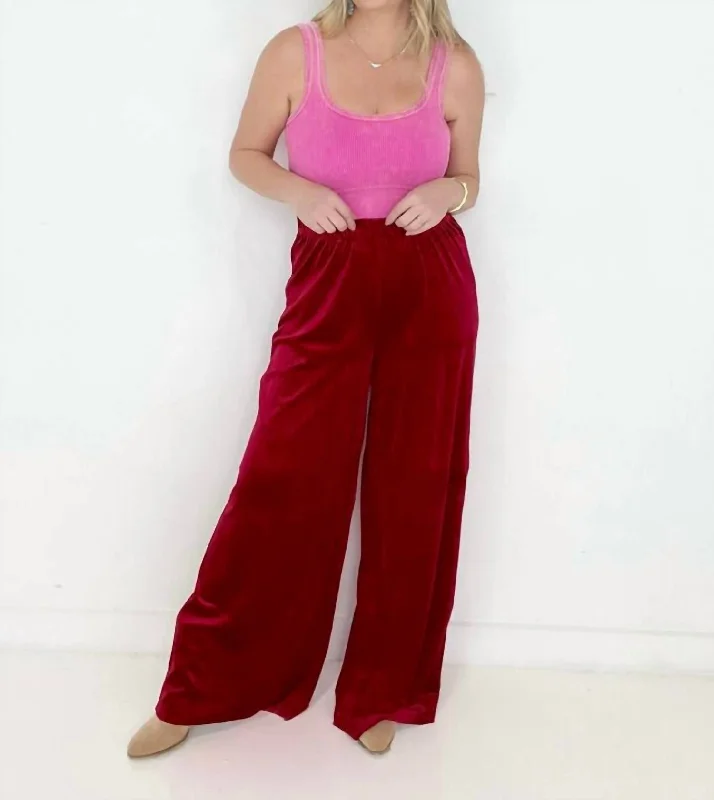  Trendy Casual OutfitsVelvet Wide Leg Pants In Red Trendy Casual Outfits