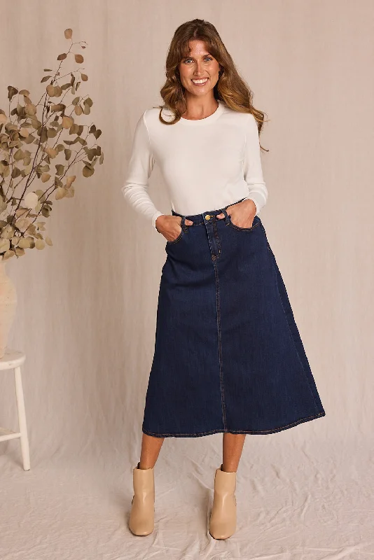  Holiday Gift Guide SaleAdrift Denim A-Line Skirt in Dark Wash Holiday Gift Guide Sale