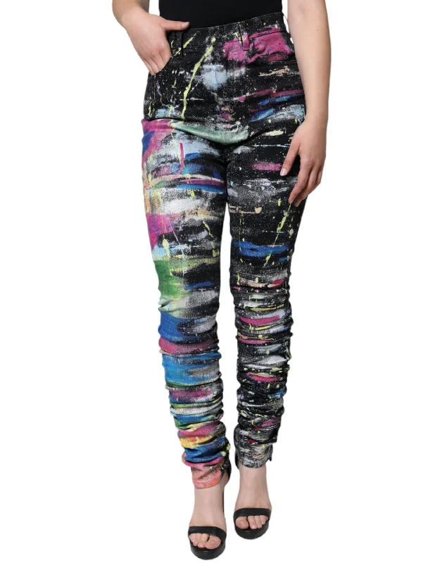  Online Boutique ClothingDolce & Gabbana multi Splatter Paint Cotton Skinny blue Women's Jeans Online Boutique Clothing