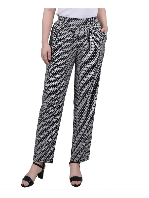  Affordable Women's ClothingPetites Womens Printed Mid Rise Straight Leg Pants Affordable Women's Clothing