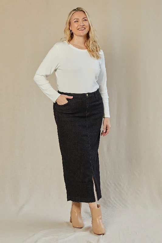  Affordable Women's Clothing Sale OnlineAdrift Denim Long Split Skirt in Black Affordable Women's Clothing Sale Online