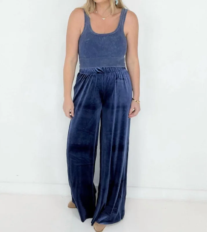  Women's High Street FashionVelvet Wide Leg Pants In Navy Women's High Street Fashion