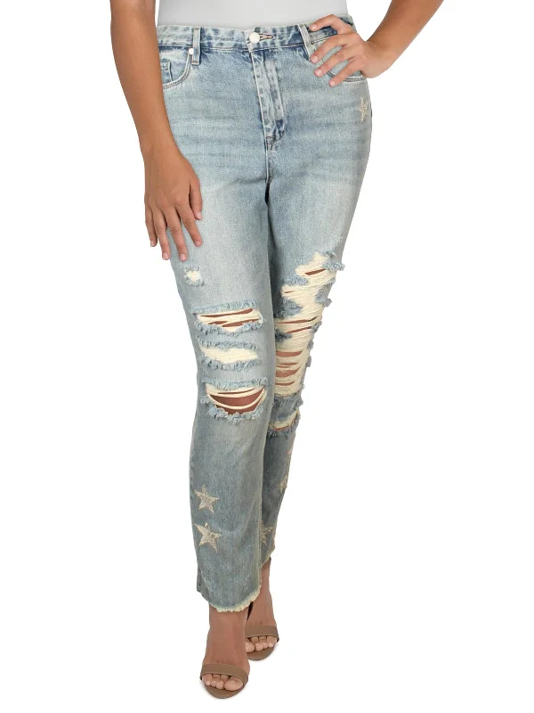  Women's Relaxed ClothesWomens Denim Patchwork Straight Crop Jeans Women's Relaxed Clothes