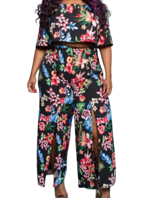  Trendy Boutique OnlineTop And Pant Set With Splits In Black Multi Trendy Boutique Online