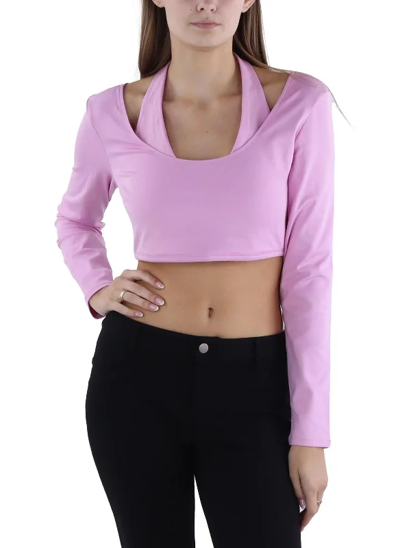  Women's Tops And ClothingWomens Halter Long Sleeve Crop Top Women's Tops And Clothing