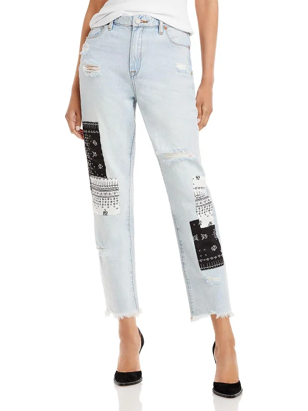  Women's Tops And ClothingWomens Denim Patchwork Cropped Jeans Women's Tops And Clothing