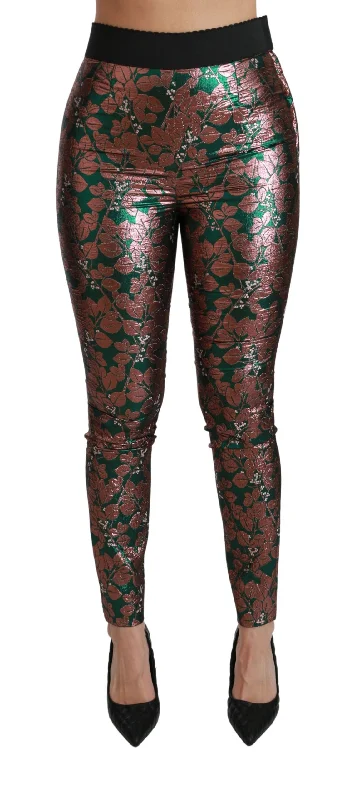  Women's Elegant GarmentsDolce & Gabbana Elegant  Leaf Metallic Women's Trousers Women's Elegant Garments