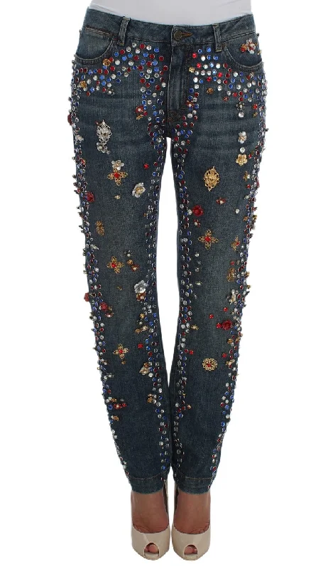  Preppy StyleDolce & Gabbana Enchanted Sicily Crystal Heart Boyfriend Women's Jeans Preppy Style