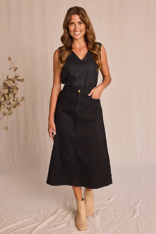  Online Boutique ClothingAdrift Denim A-Line Skirt in Black Online Boutique Clothing